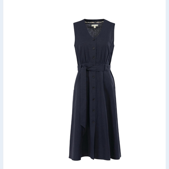 Barbour Dresses & Skirts - Barbour Linen Cotton Blend Summer Casual Midi Dress Navy Blue Size 8 Buttons